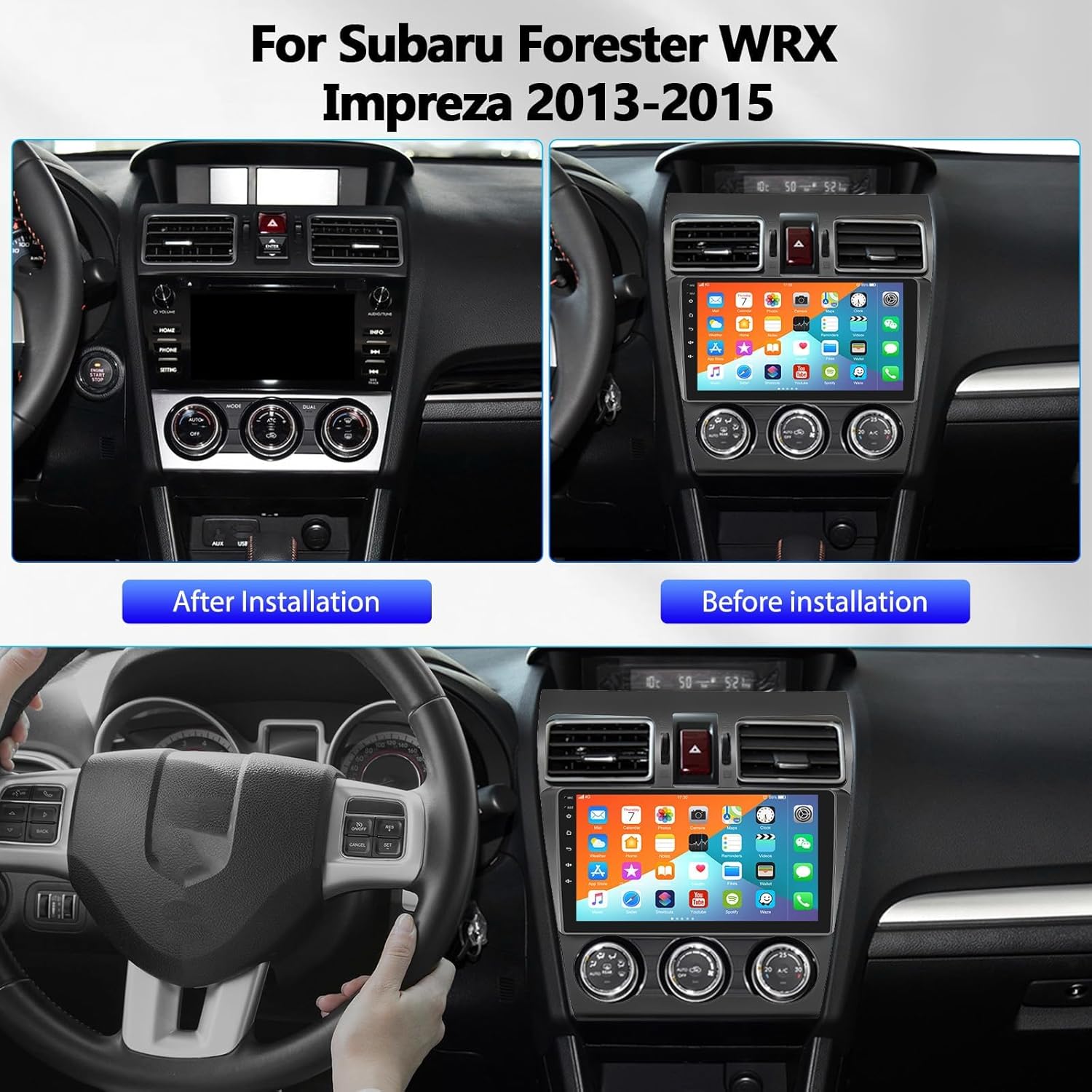 4+64G Android 13 Car Radio Stereo for Subaru Forester WRX Impreza 2015-2018, 9'' HD 1280 * 720 Touchscreen Wireless CarPlay Android Auto Bluetooth Mirror Link GPS Navi,WiFi,32EQ,SWC+Camera&Mic
