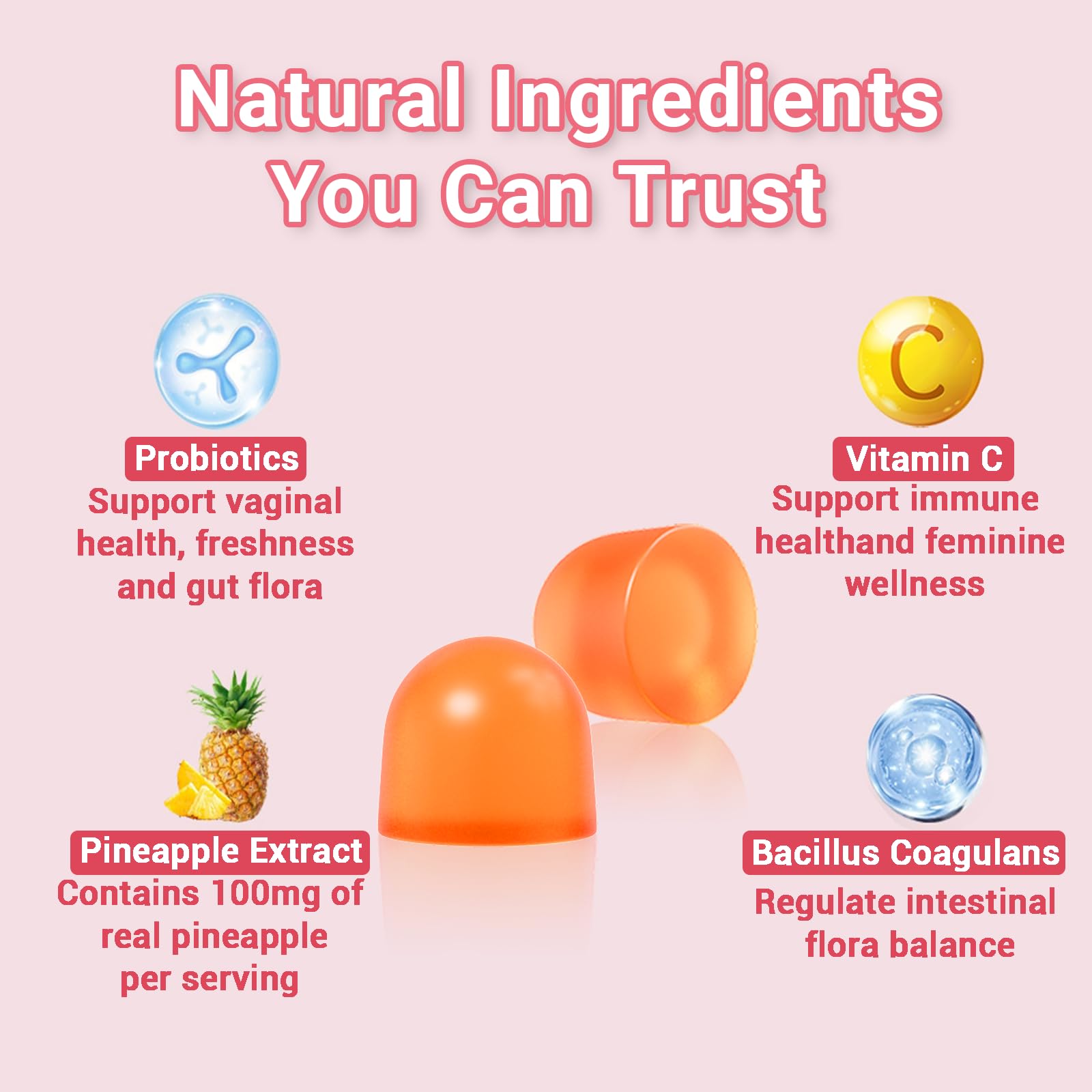 Slippery Kitty Gummies, Feminine Probiotic + Moisture Gummies | pH Balance, Gut Health & Immune Defense Support | with Probiotics & Slippery Elm | Intimate Moisture Care, Pineapple Flavor, 60 Count