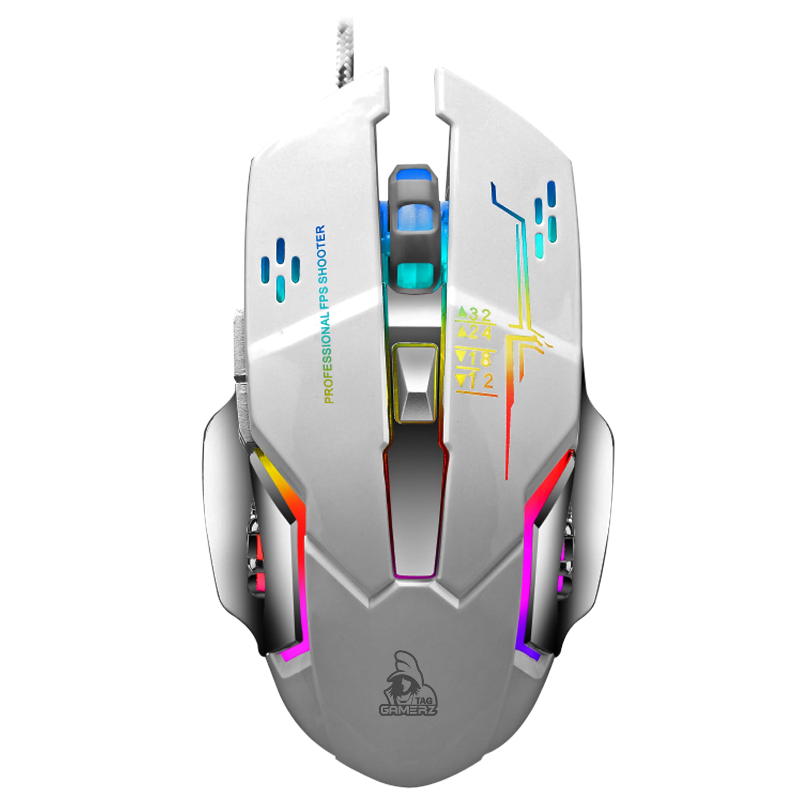 TAG GAMERZ Glide USB Wired Gaming Mouse with Upto 3200 DPI Optical Gaming Sensor | 6 Buttons Design | Upto 7 Million Clicks | 7 Colours Rainbow Lighting with Breathing Effect | 1.5m Braided Cable -WH-image-40