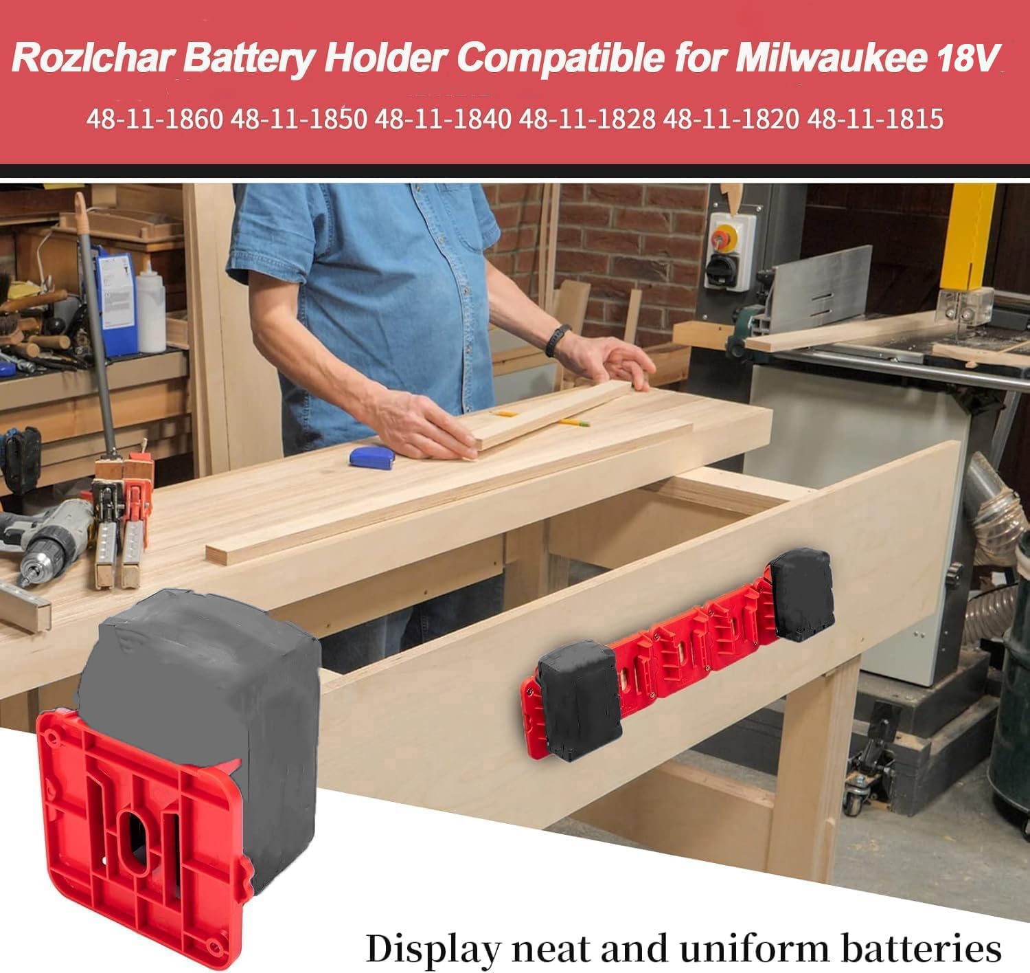 Supports Mural Pour Batteries Milwaukee 18V - Lot De 5 Avec Vis, Fixation Facile Et Sécurisée