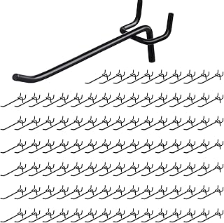 Pegboard Hooks 4 Inch, 100 Pcs Black Stainless Steel Pegboard Display Hooks, Heavy Duty Hanging Peg Board Holders, Peg Wall Hooks Fit 1/8 and 1/4 Inch Pegboard for Garage, Office, Kitchen, Store