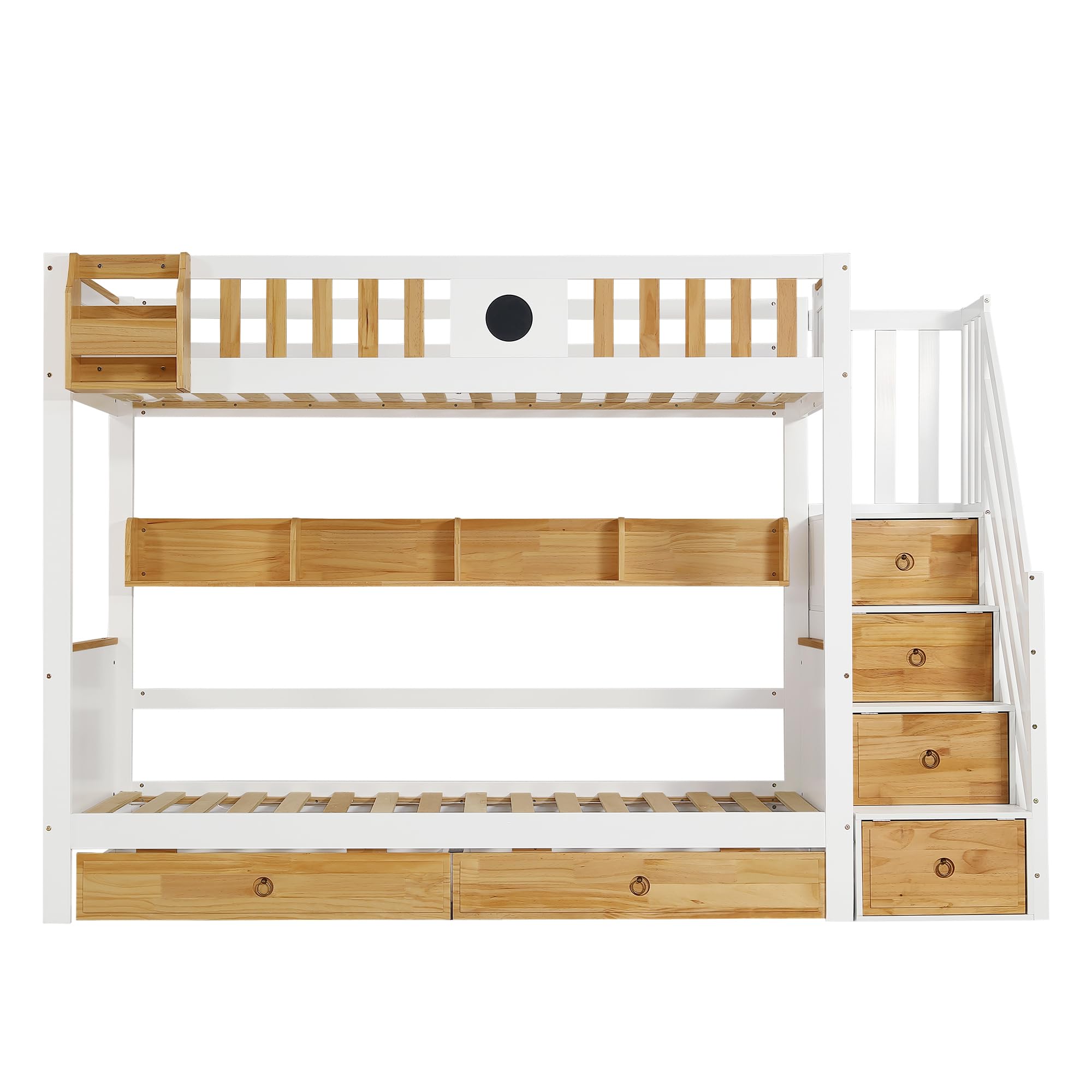 Letto a castello 90 x 200 cm, con lavagne, scale con vano portaoggetti e cassetti, letto a soppalco per 2 bambini, letto a soppalco con rete a doghe e protezione dalle cadute, senza materasso