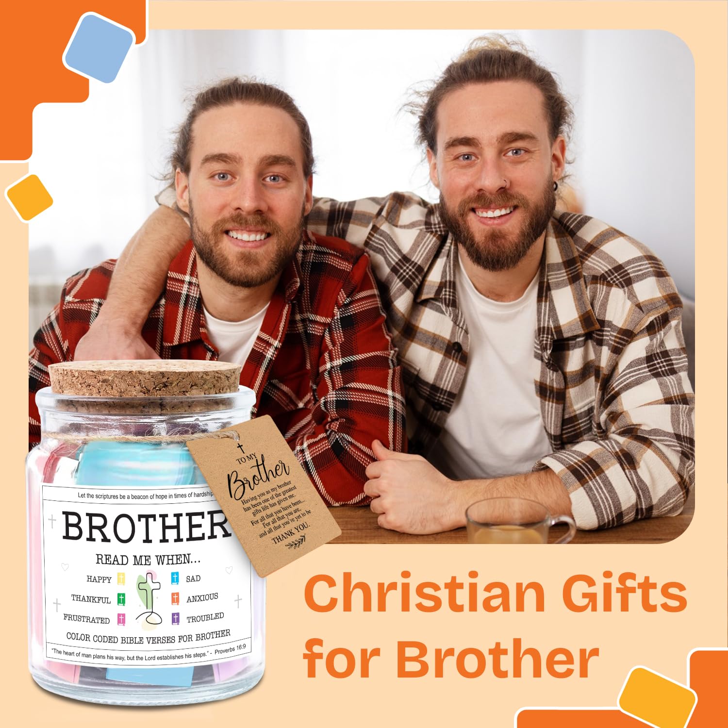 NewEleven Fathers Day Gift For Brothers - Brother Christian Birthday Gift For Little, Adult Bro, Sibling - Meaningful Gifts For Brothers From Sister, Family - Bible Verse Jar