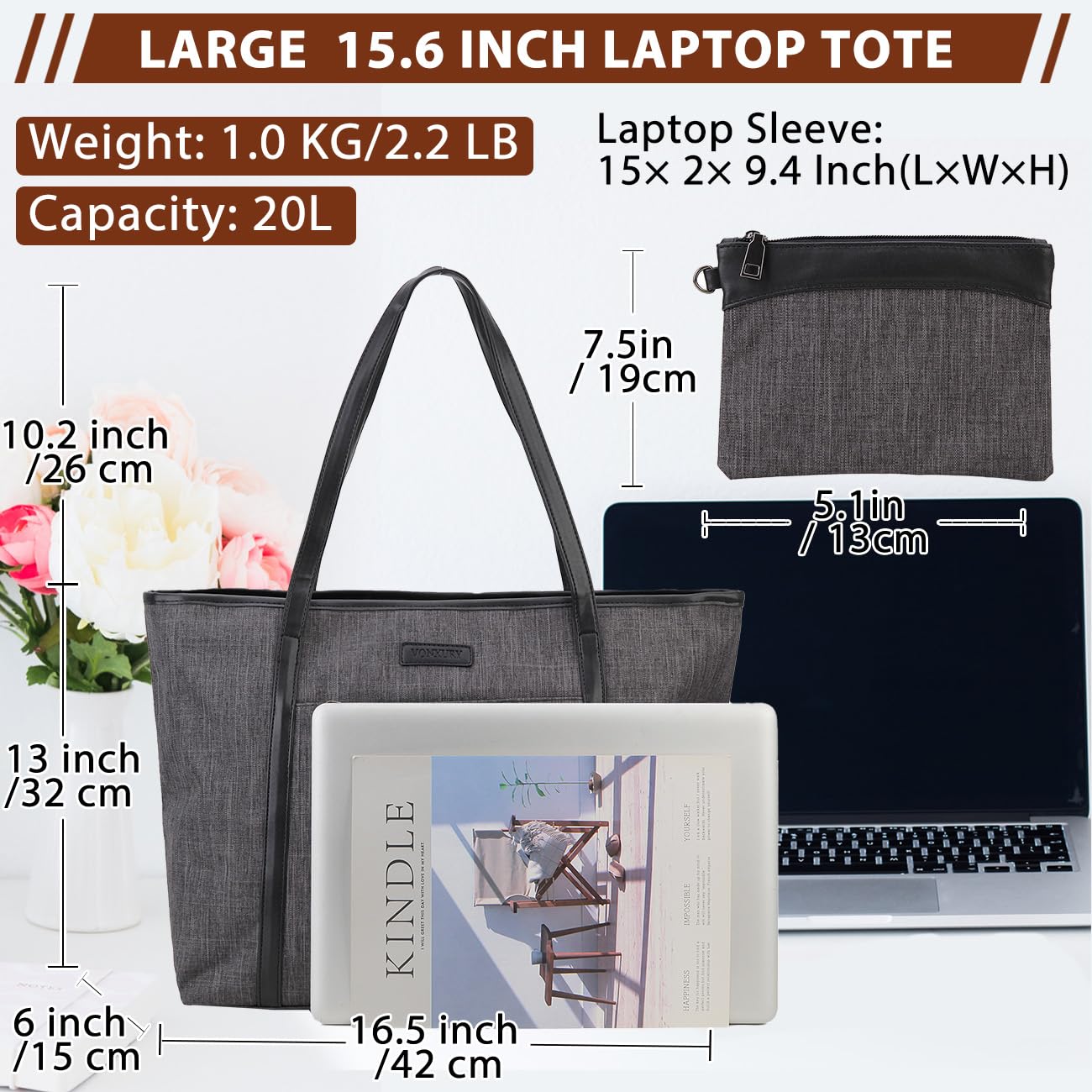 VX VONXURY Borsa Donna Borsa da Lavoro Donna da 15,6 pollici Grande Impermeabile Tote Bag Università Borsa a Tracolla per Business Uffici Scuola