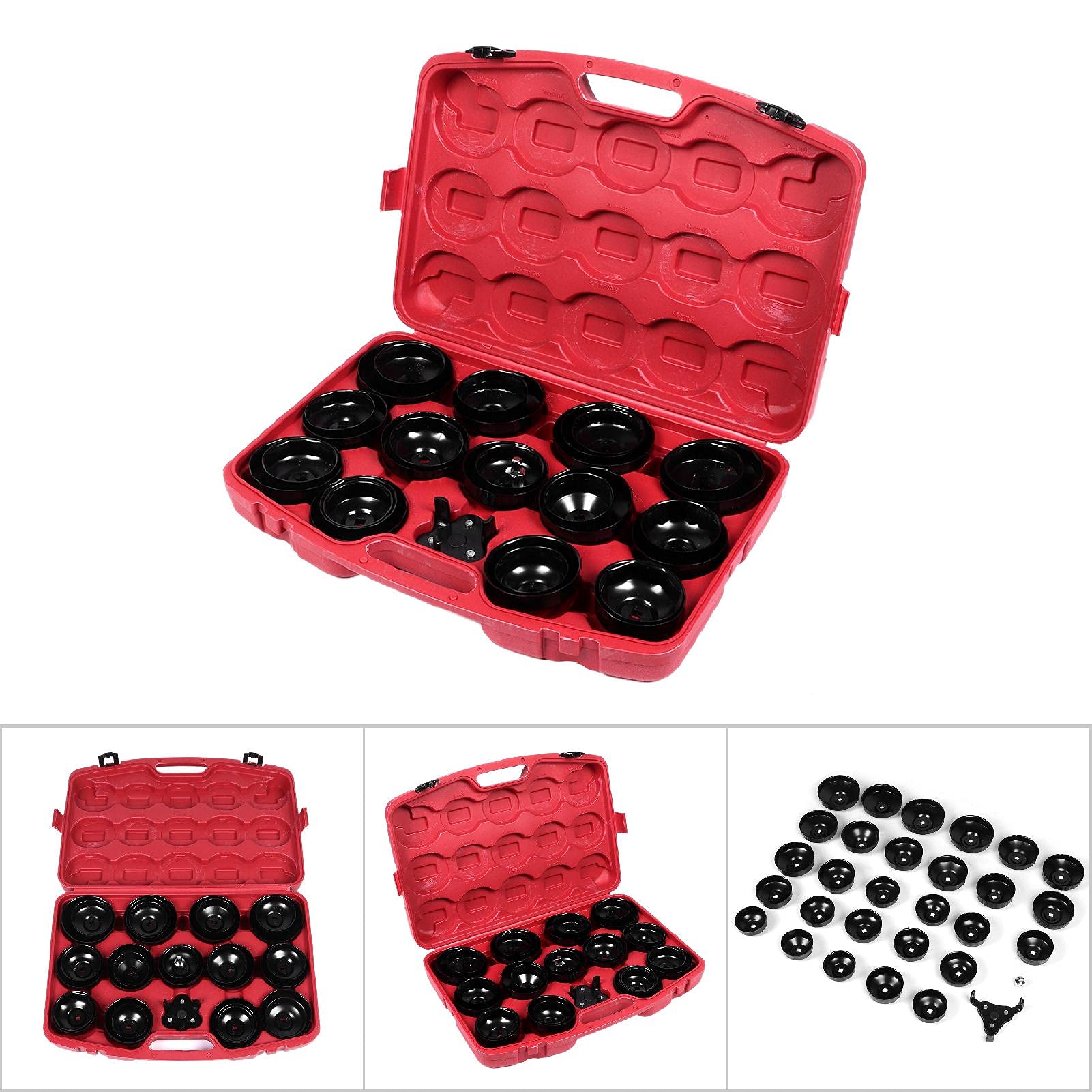 Kikumi Juego de 30 Llaves para Filtro de Aceite, Juego Profesional de Vasos de Filtro de Aceite, Kit de Herramientas de Extracción de de con Adaptador de Accionamien