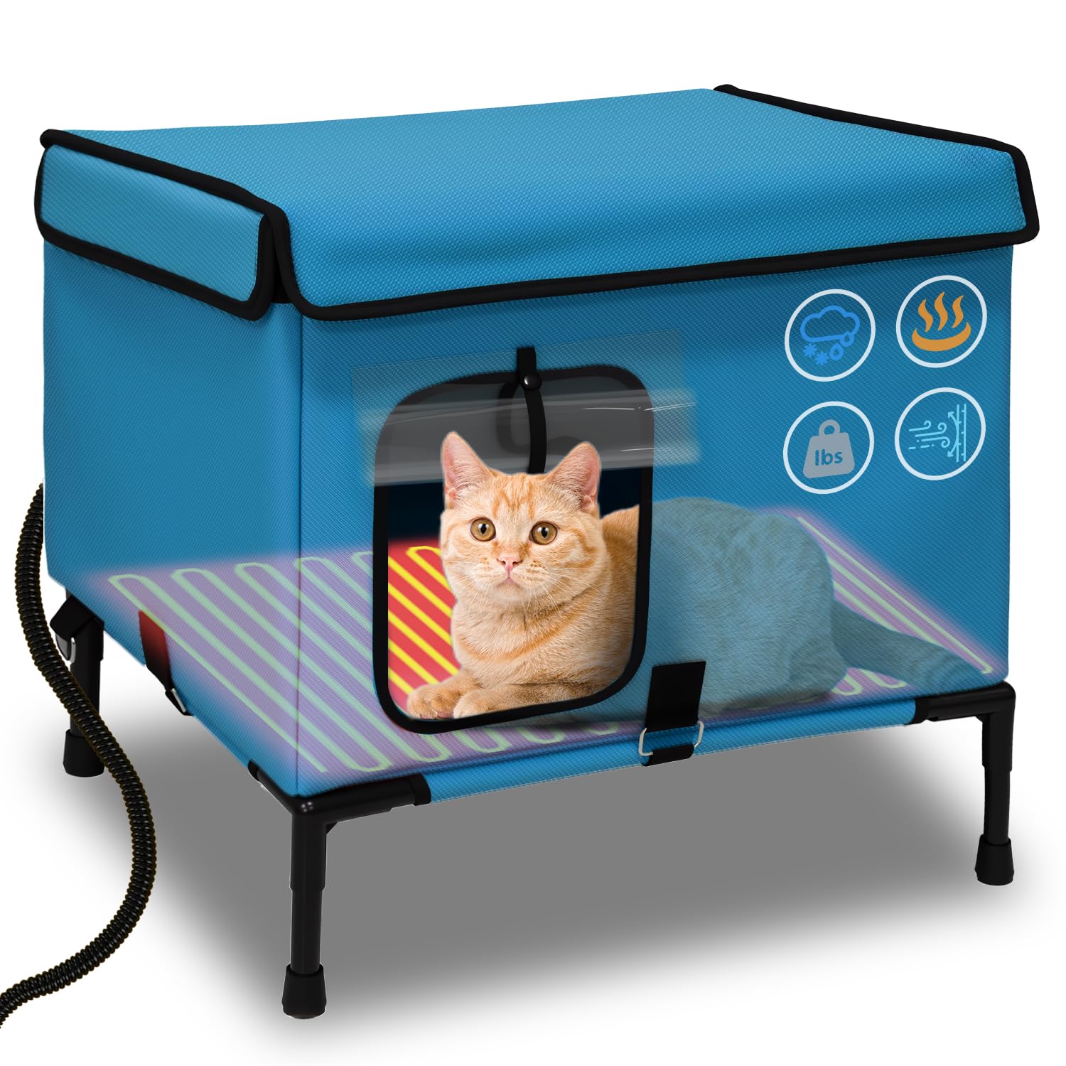 Maison chauffante pour chat extérieur grand modèle bleu de terrasse