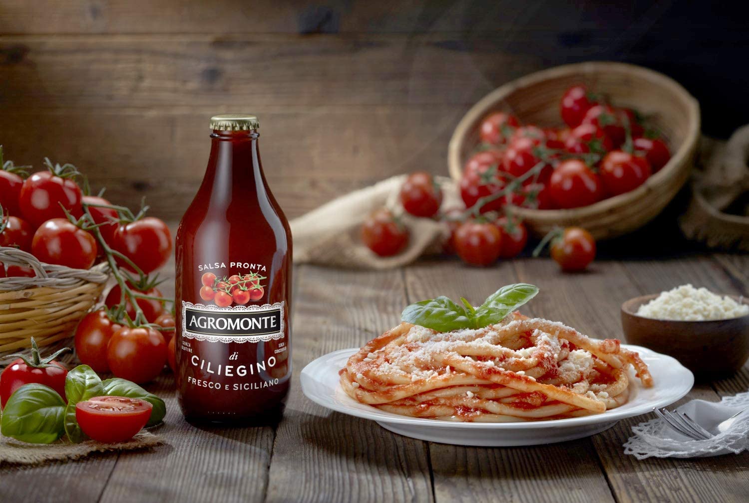 Agromonte Salsa Pronta di Pomodorino Ciliegino Sauce tomate cerise prête à l'emploi Sauce tomate Sauce tomate Purée de tomates Bouteille en verre de 330 g