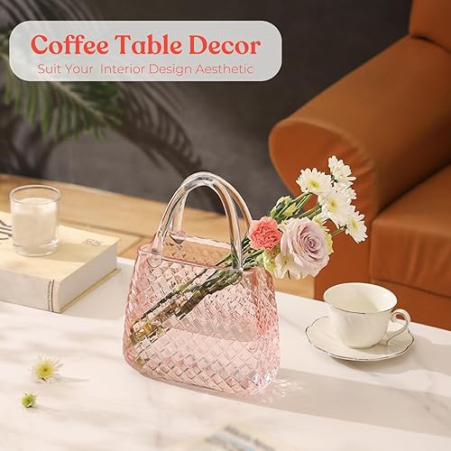 Miniatura 2 de Jarrón de bolsa, florero de bolsa de vidrio, florero de cristal rosa, florero moderno, florero estético para flores, jarrón decorativo con patrón en