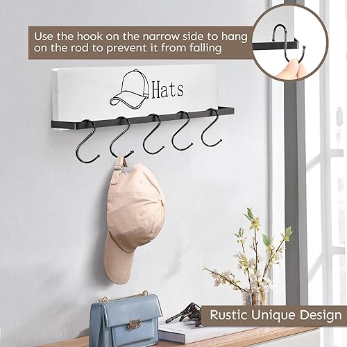 Miniatura 3 de FANGSUN Perchero para sombreros de pared, organizador de madera para gorras de béisbol con 20 ganchos, estante de exhibición de metal rústico con