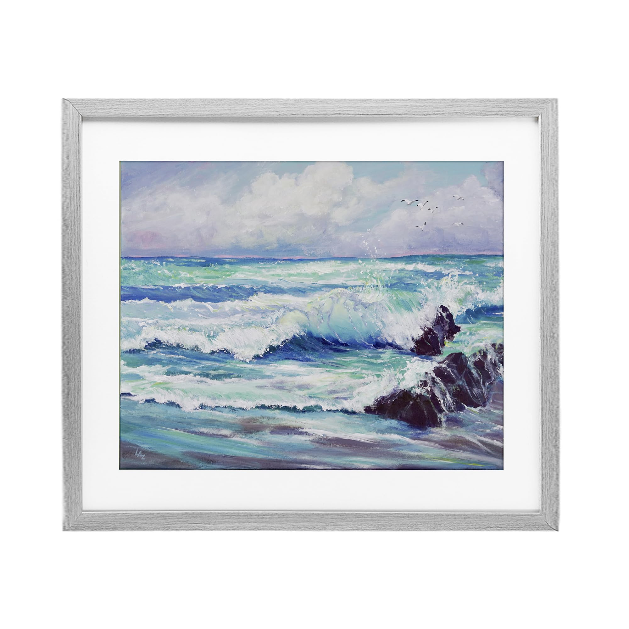 Stupell Industries Farmhouse Gray (Textured) 'Down By The Sea'| Framed Print Under Glass