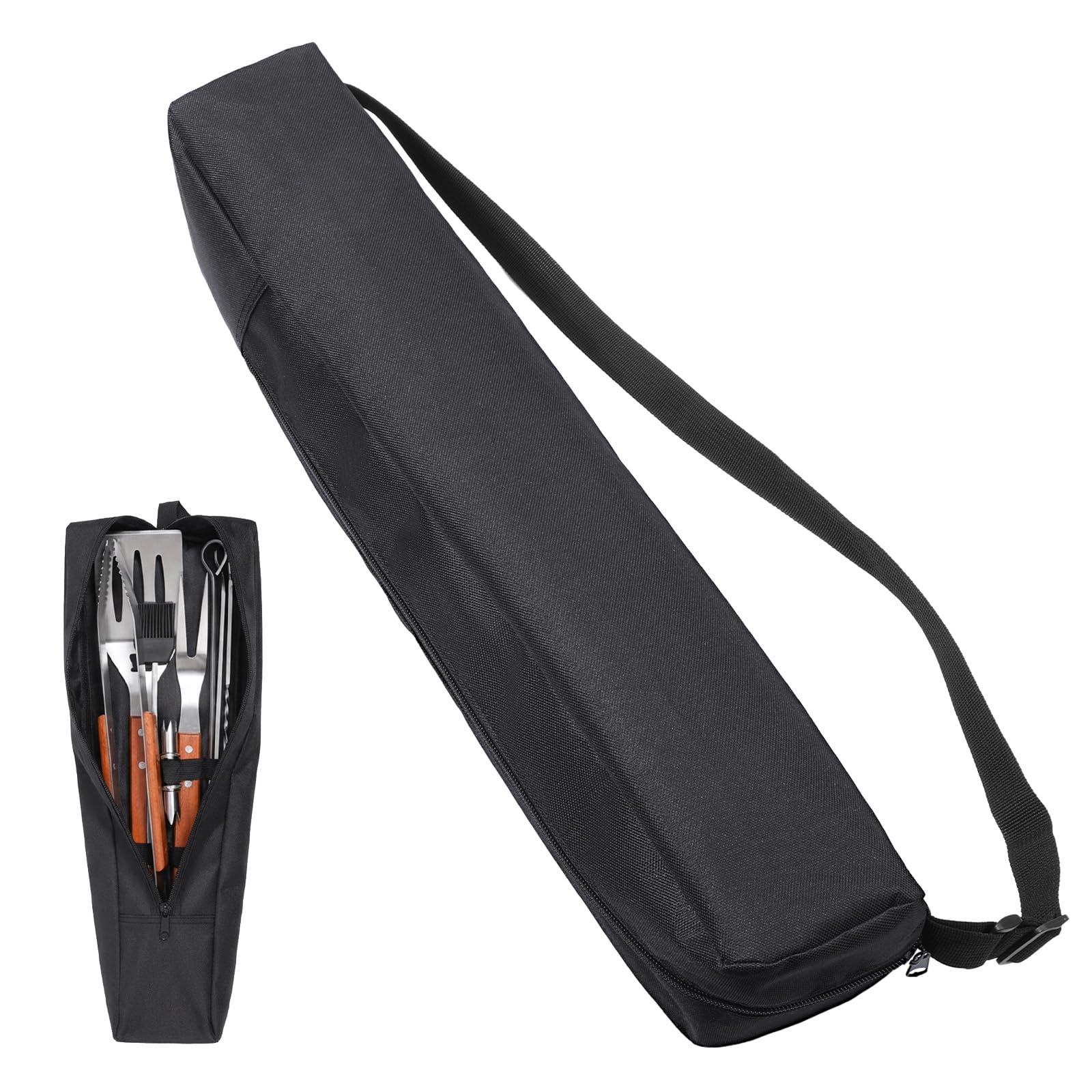 Dplolng Grill Utensil Storage Bag,22.44x3.9x3.94in Portable Long Tool Bags Foldable Grills Utensil Bag with Handle Black Multi-Purpose Grill Storage Bags for Outdoor Grilling Camping Picnic BBQ
