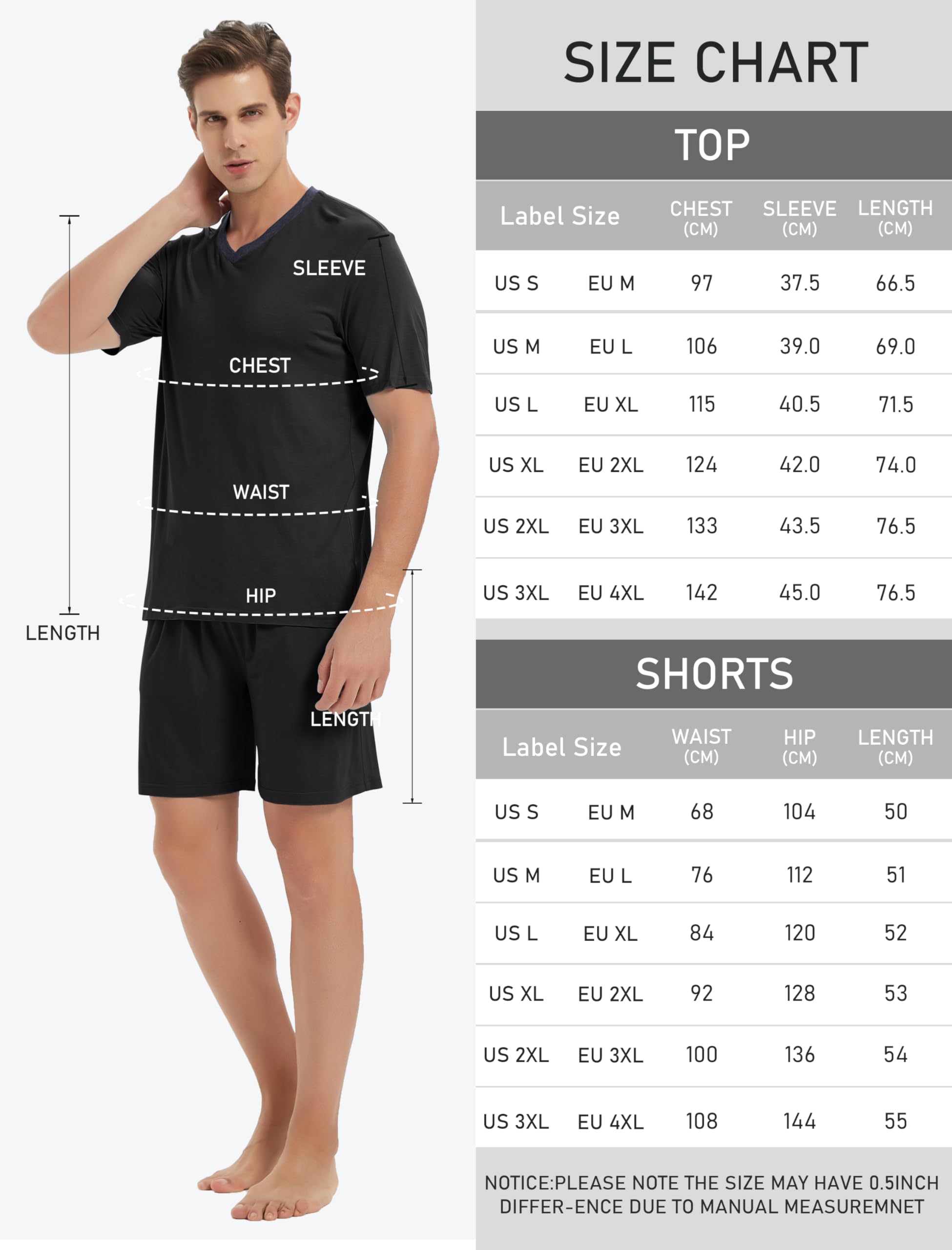 MoFiz Pijamas Corto Hombre Verano Clásico Cuello V Camisetas Pantalon Pijama Manga Corta Ropa de Dormir Bolsillos