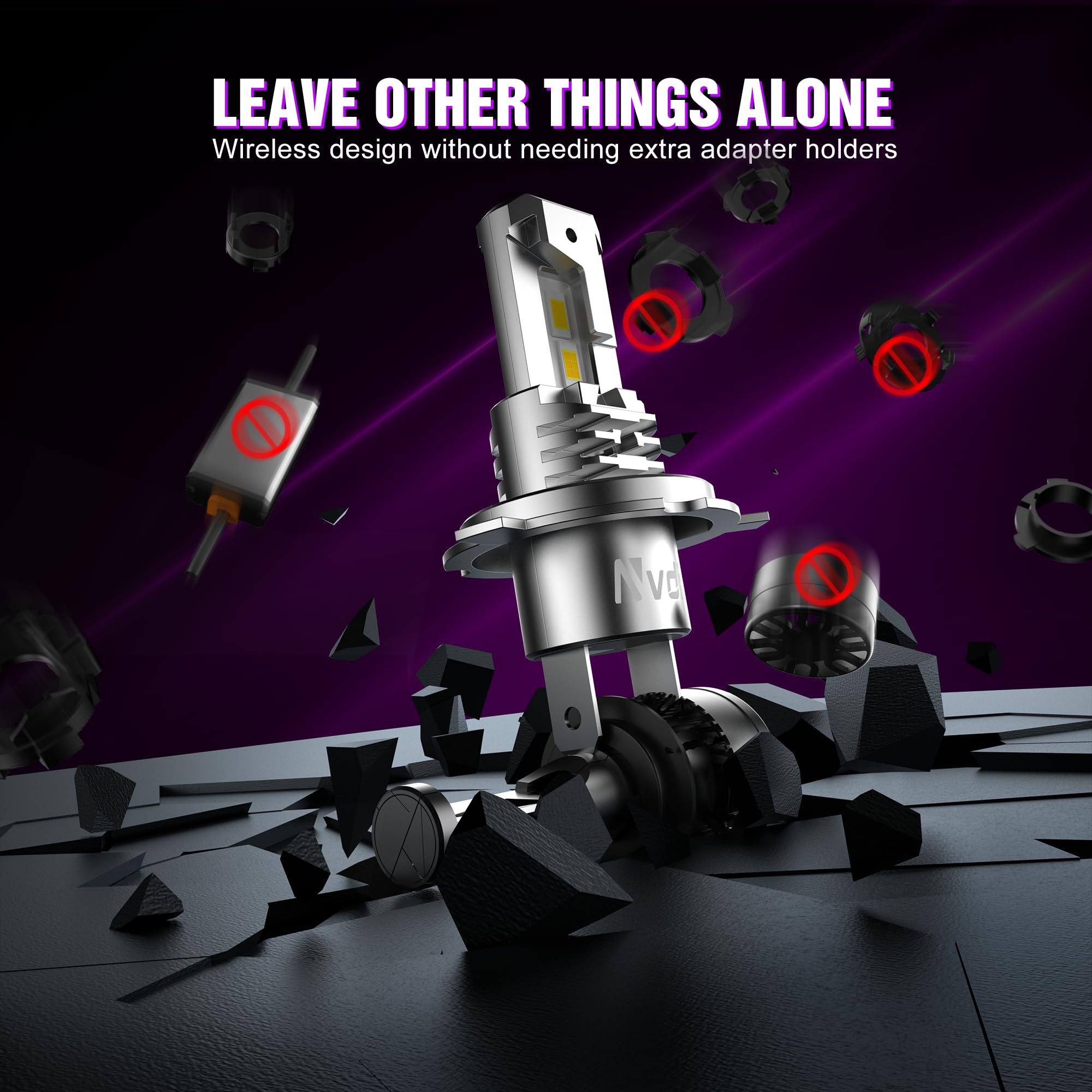 Nvdin H4 Led Senza Ventola 20000lm, Lampadine Per Fari Auto O Moto, Lampadina 12v Per Abbaglianti E Anabbaglianti, Dimensioni 1:1 Alogena, Luce Bianca 6000k, Confezione Da 1