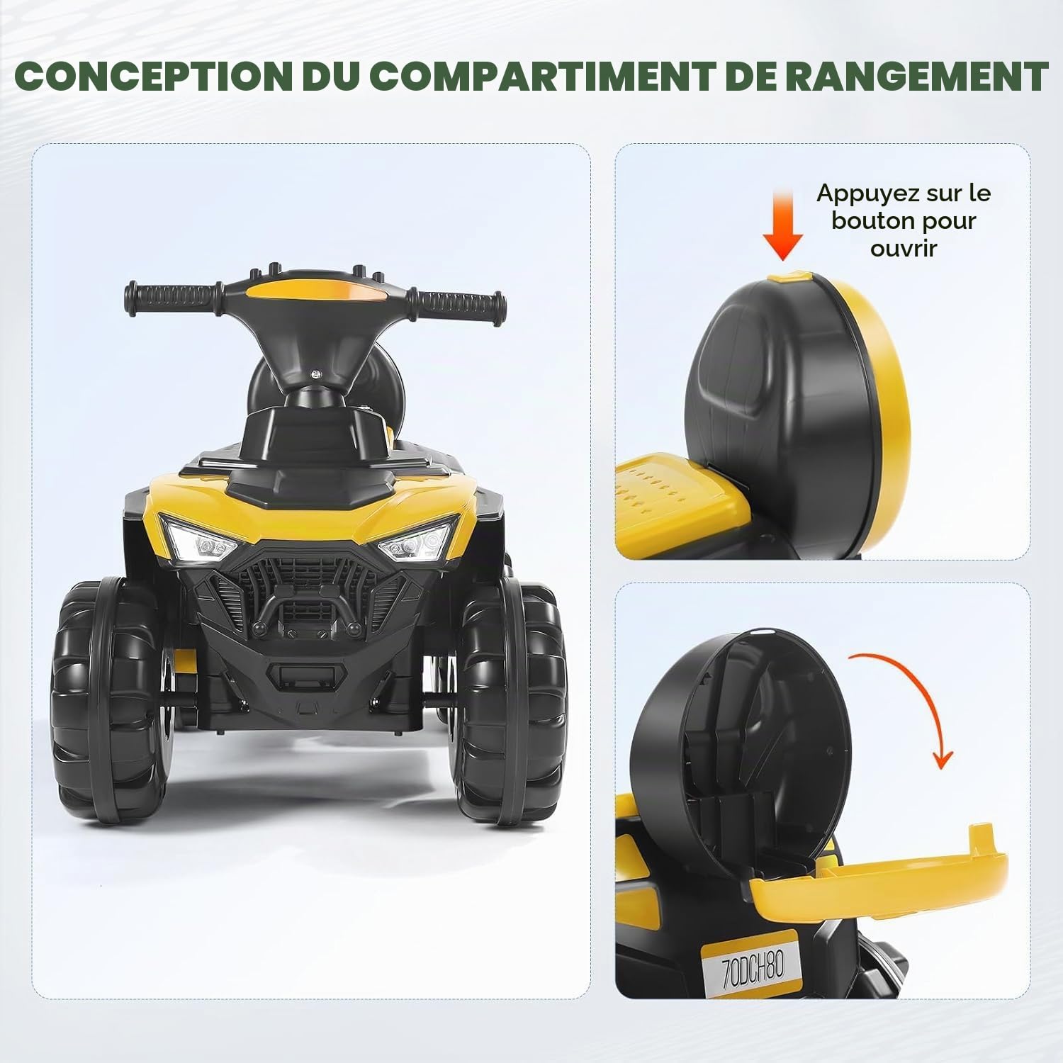 Quad Electrique Enfants 6V,Voiture Électrique Enfants | LED Et Musique,ATV pour Enfant de 3 à 8 Ans（Jaune）