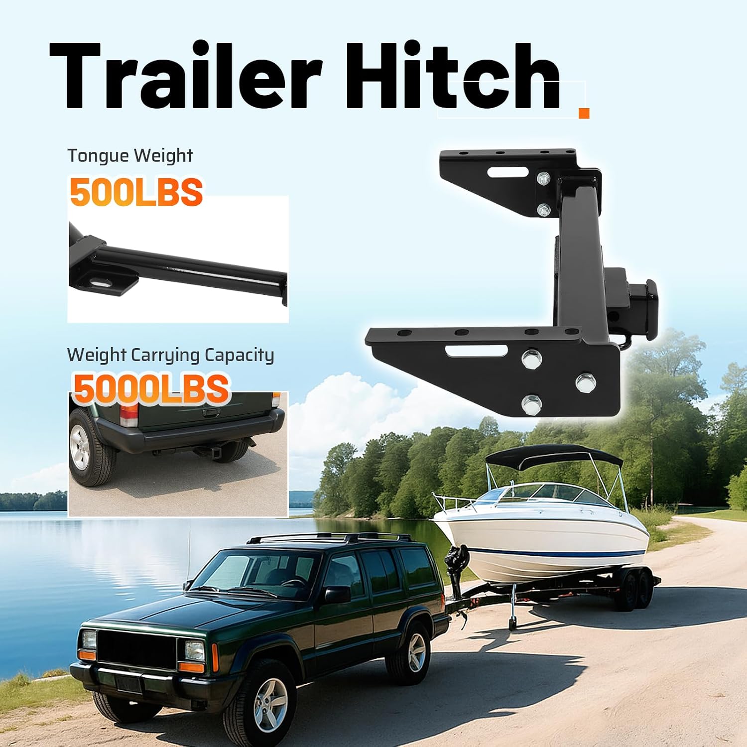 Class 3 Trailer Tow Hitch, 2 Inch Receiver Compatible with 1984-2001 Jeep Cherokee All Models