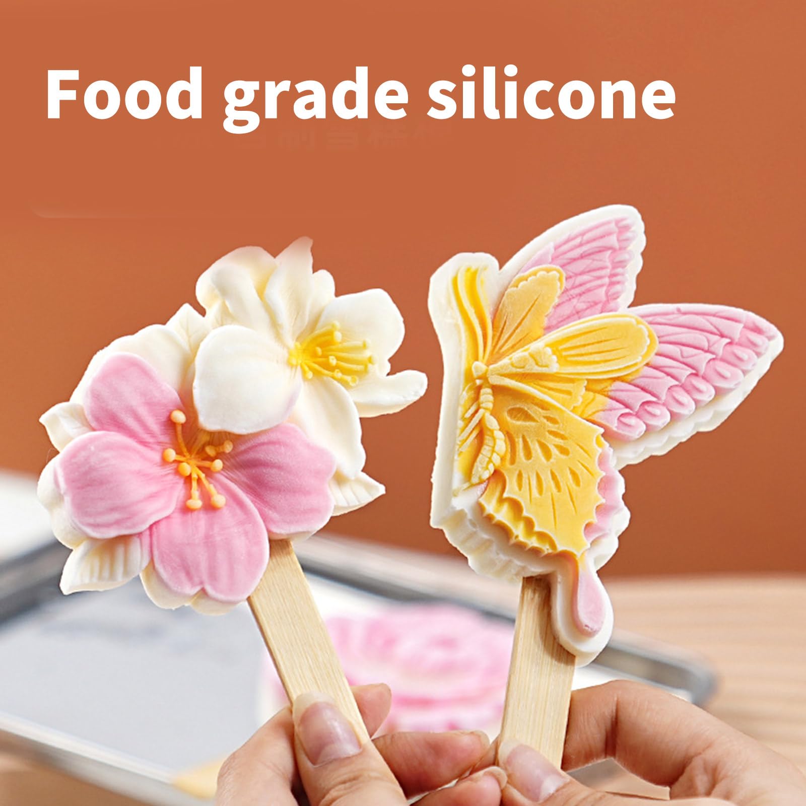 Moldes para polos， Moldes de silicona for paletas, moldes de silicona for hielo, caja de helado con textura de silicona for hacer en la cocina(B)