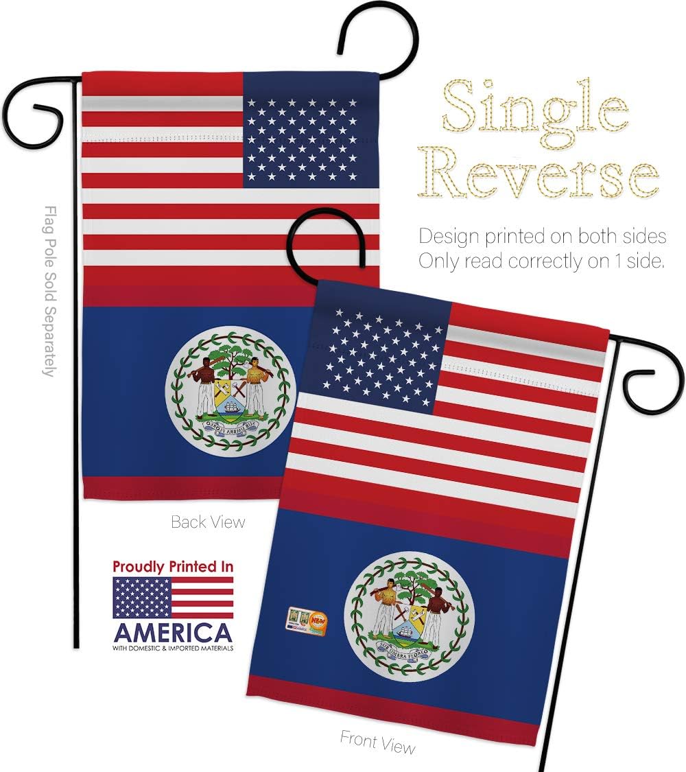 Belize US Friendship Garden Flag Set with Stand Regional USA American Alliance World Country Particular Area Small Decorative Gift Yard House Banner Made In 13 X 18.5