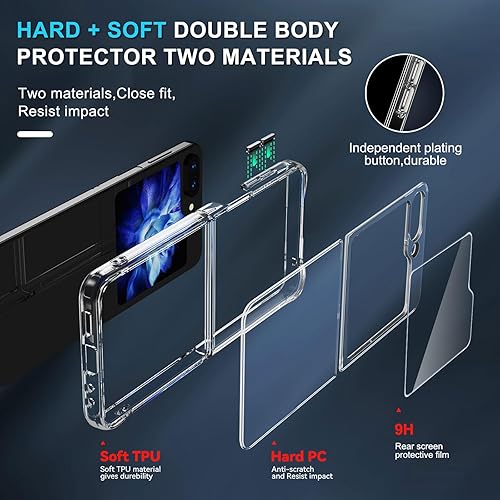 Miniatura 2 de Janmitta Funda para Samsung Galaxy Z Flip5 con protector de pantalla trasera + cordón para la muñeca, delgada, transparente, resistente, rígidas,