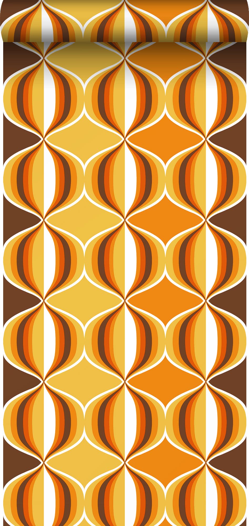 Sanders & Sanders papier peint ornements au style rétro jaune, marron et orange 53 cm x 10.05 m