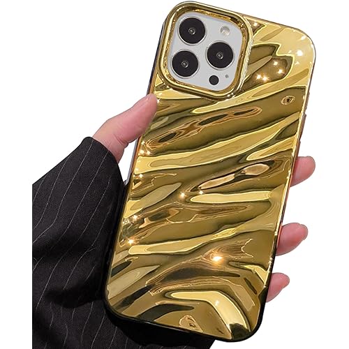 Aitipy Compatible iPhone 13 Pro Max Case, 3D Cute Luxurious Curl Water Ripple Shape, Soft TPU Shockproof Case for Boys and Girls (Gold)