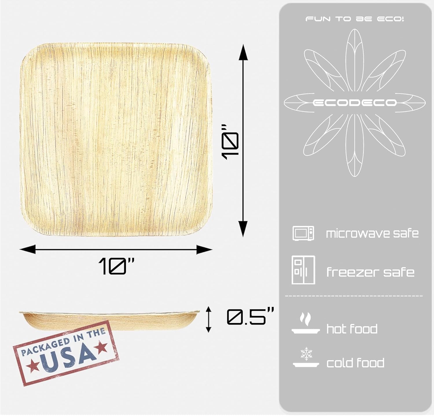 ECODECO Palm Leaf Plates - 50 Pack 10-Inch Square Disposable Durable Dinnerware for Weddings, Catering & Events - Like Bamboo Natural Leaf Look