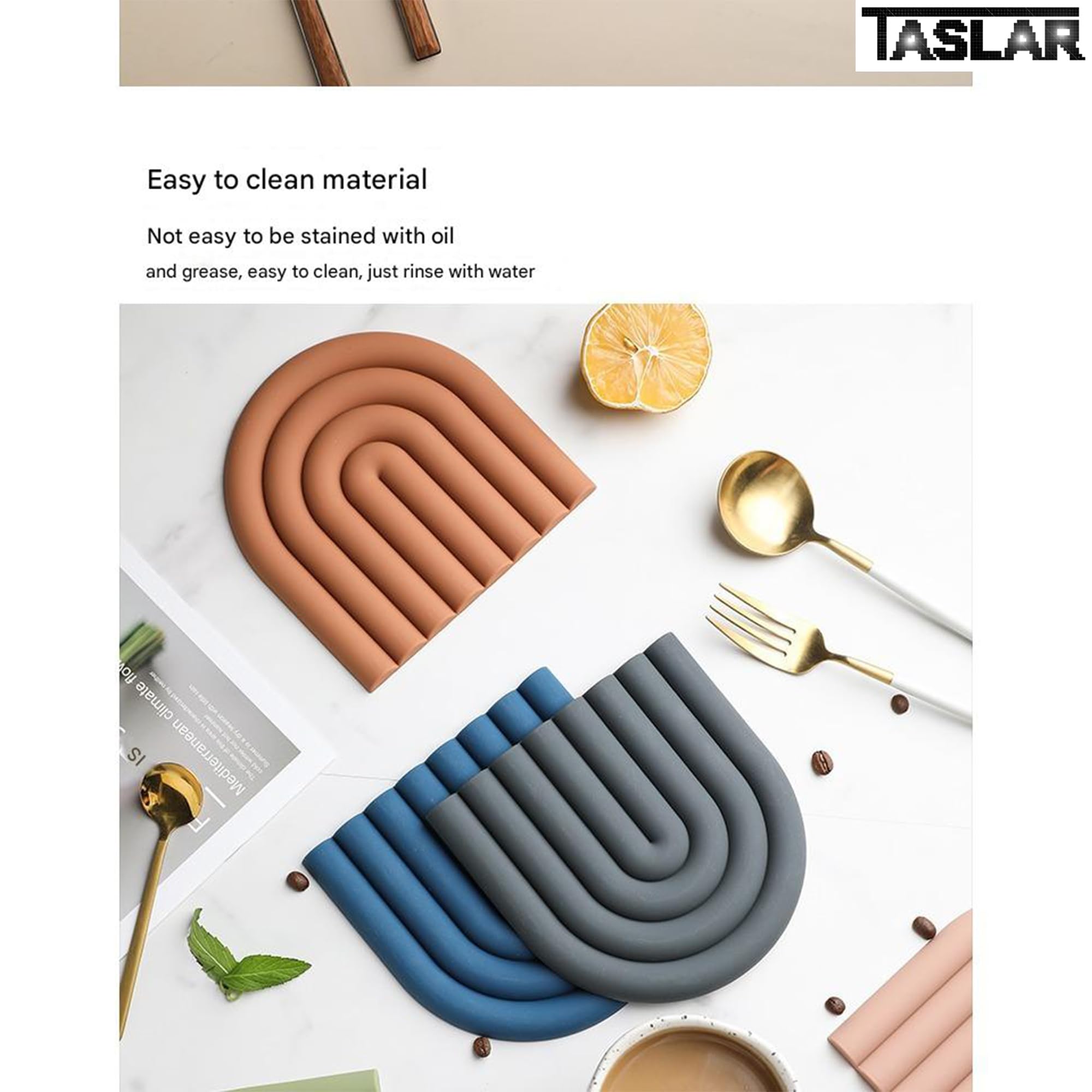 TASLAR Silicone Insulation Pad Colorful Placemat Pot Cup Mat Heat Resistant Thickening Anti-hot Creative Coaster for Countertops, Spoon Rest, Multipurpose Food Grade Thick Trivets (Brown) 3