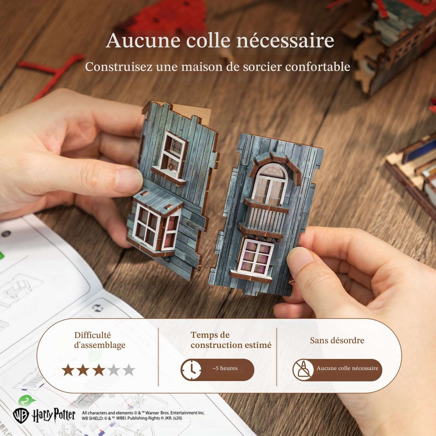 PUREMIND Harry Potter Le Terrier Puzzle 3D en Bois, Maison Weasley à Monter | Sous licence officielle, cadeau Harry Potter, sans colle, portes ouvrantes, 16 fenêtres, maquette de collection, déco vitrine