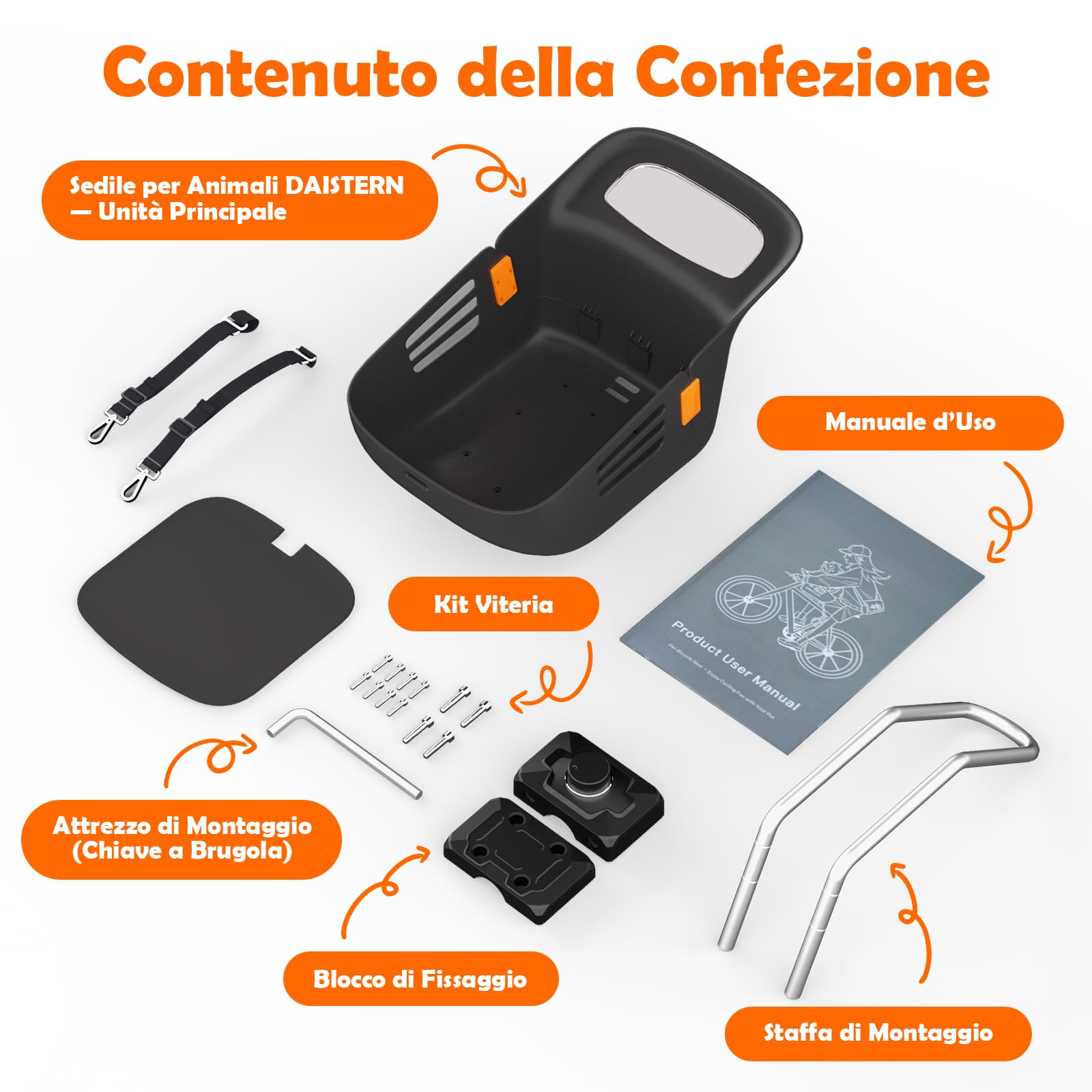 Cestino per Cani per Bicicletta Anteriore fino a 12KG, Cestino per Cani per Bicicletta con Piatto di Fondo Robusto e Sicuro, Sedile in Nylon Resistente all'Acqua e Antigraffio e Chiusura in