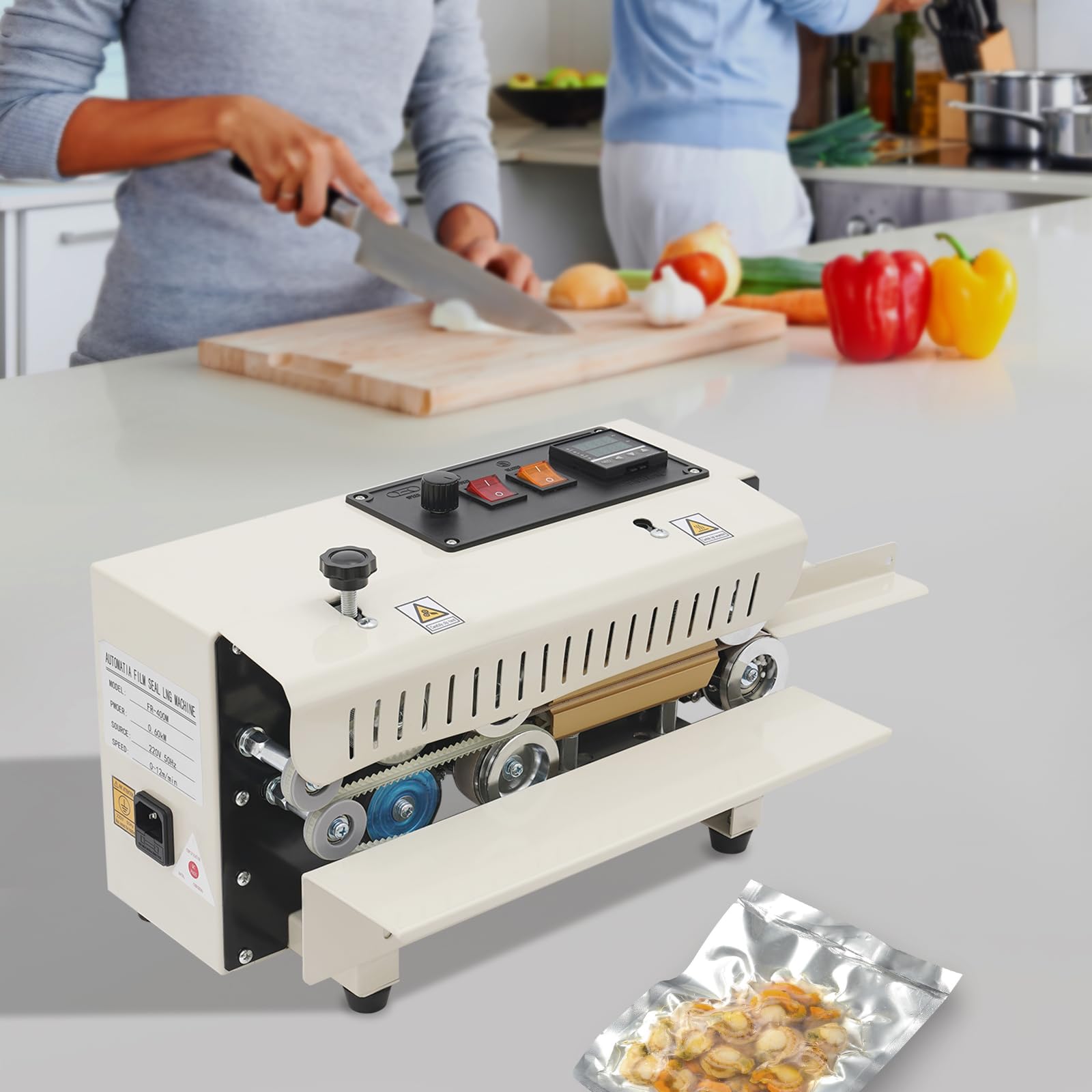 Automatic Continuous Heat Bag Sealing Machine Commercial Horizontal Band Sealer with Digital Temp & Speed Control, 0.24-0.47 in/6-12 mm Seal Width, for 0.06-0.2 mm Packing Bags Films, 110V/60HZ