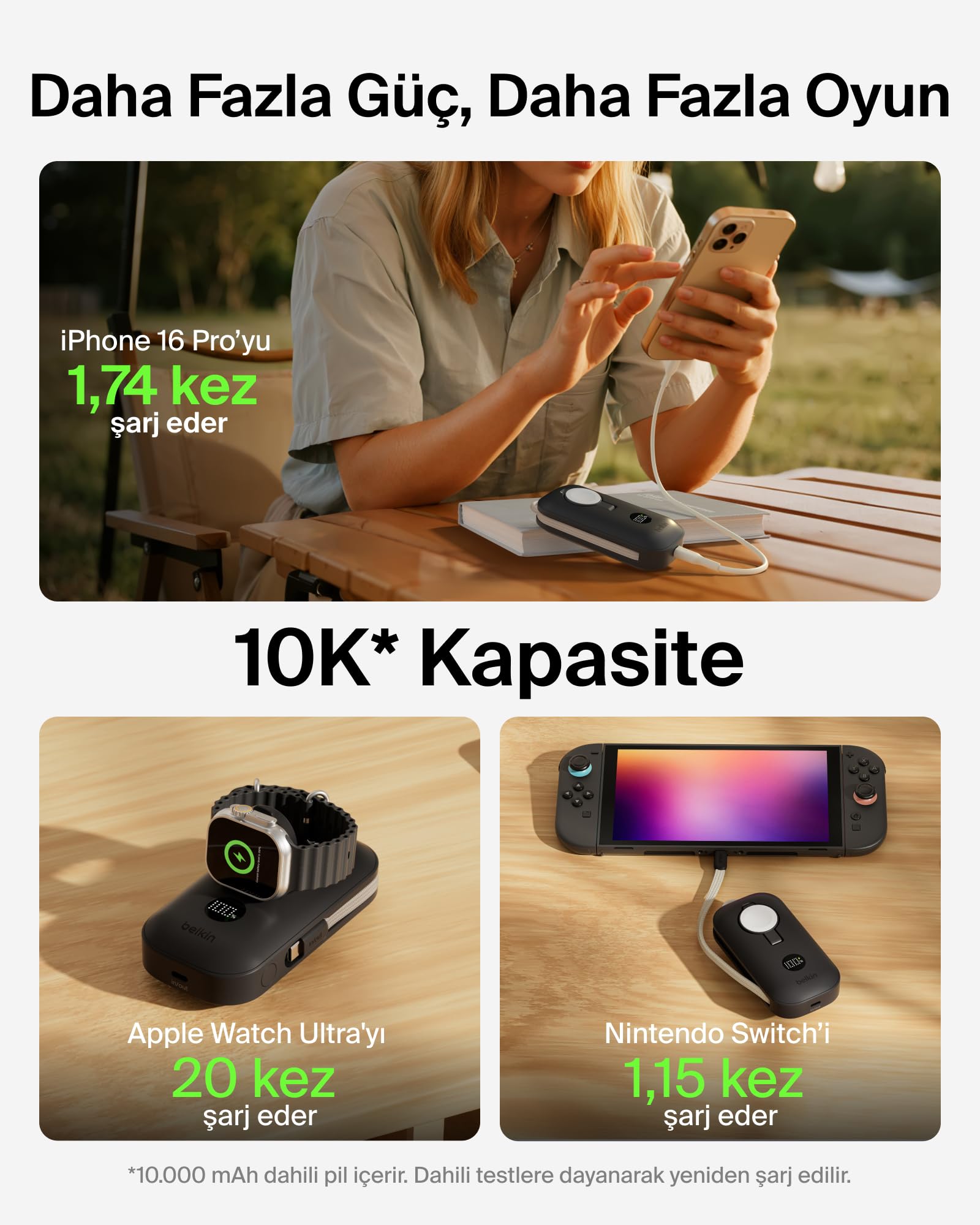 Belkin BoostCharge Pro 10K mAh Power Bank, Apple Watch Şarj