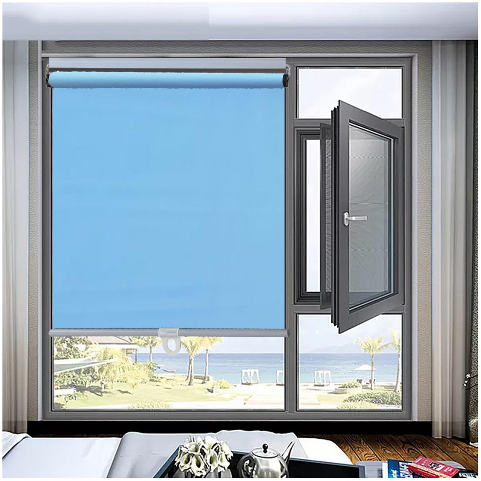 Store enrouleur 100 % occultant - Isolation thermique - Rideaux portables sans perçage - 50 x 100 cm - Bleu - 50 x 100 cm - Parfait pour l'intimité et les économies d'énergie