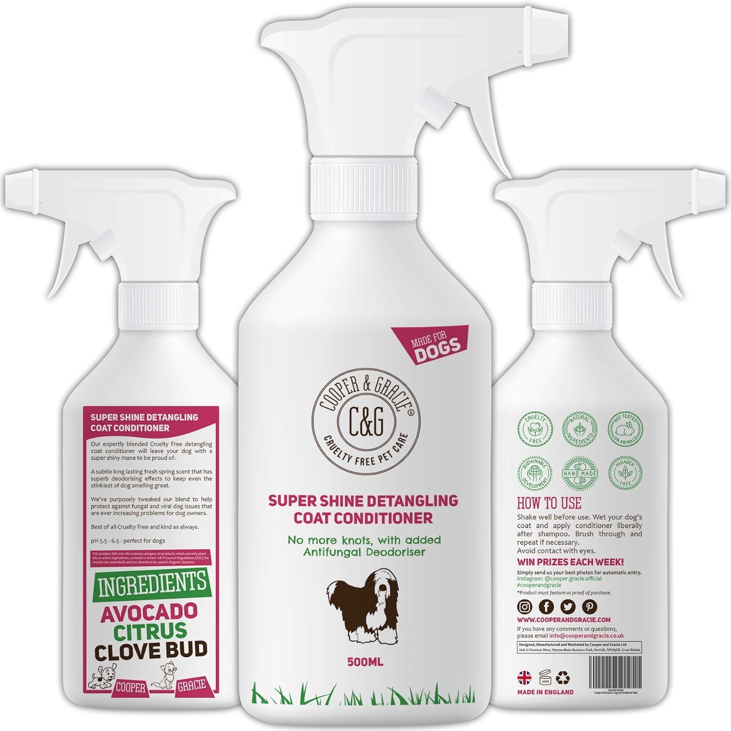C&G Pets Dog Detangler Spray 500ml Cruelty Free Leave In Conditioner