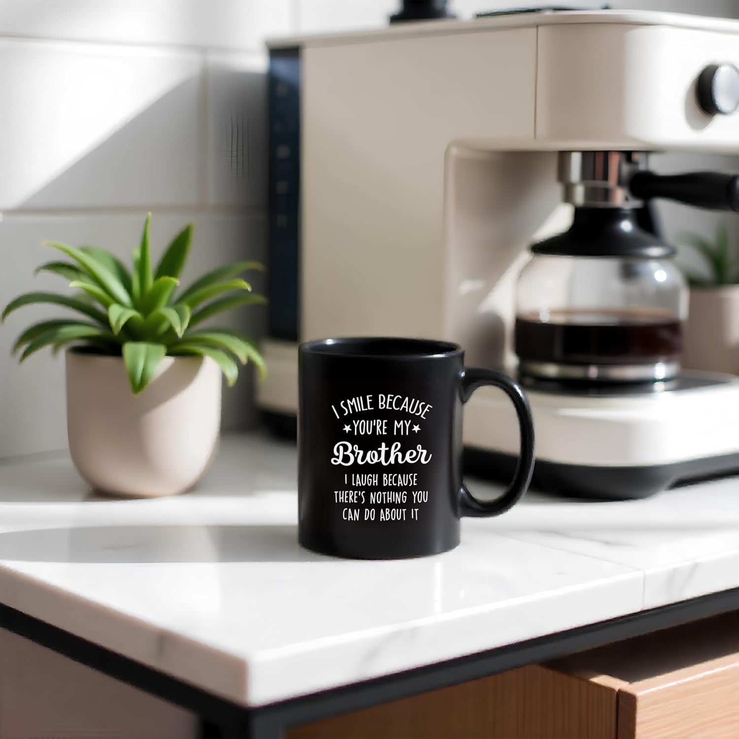 Funny Brother Mug, Best Brothers Gifts Ceramic Coffee Cup, Brothers Gifts for Birthday Christmas, I Smile Because You're My Brother Coffee Tea Mugs 11 oz image 2