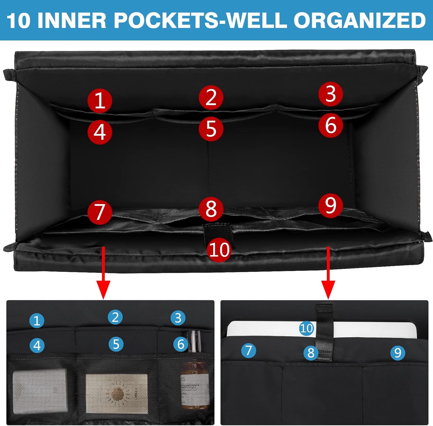 IBFUN Utility Tote Bag with 14/24 Pockets Zip Top Teacher Tote Bag for Teacher/Work Women - Image 4