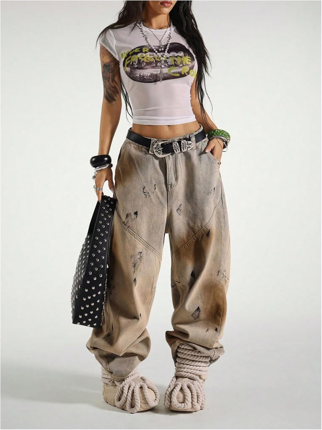 Milumia Women's Lips Print Graphic Crop Tops Y2k Short Sleeve See Through Mesh Top - Image 5