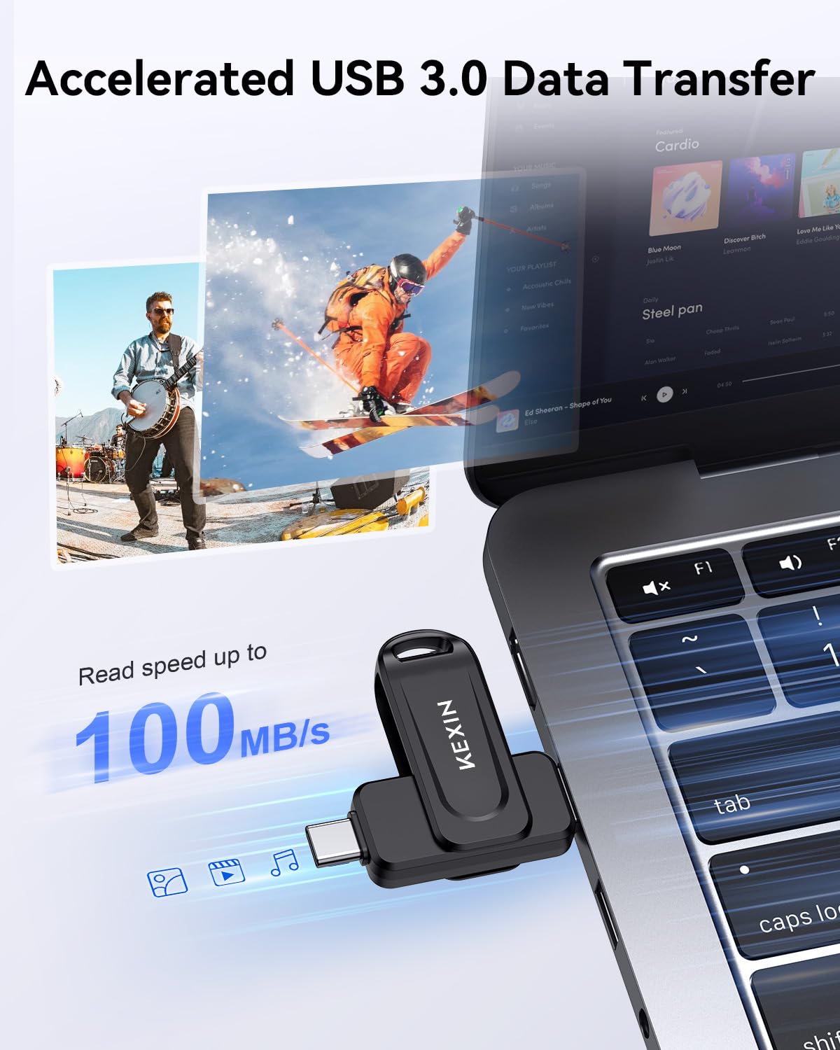 KEXIN Chiavetta USB 3.0 128GB Chiavetta USB C 128 GB Pendrive OTG Pennetta Girevole Doppia Memoria Stick con Connettori USB reversibili di Tipo C e Tipo A per Smartphone, Tablet, Mac e Computer, Nero