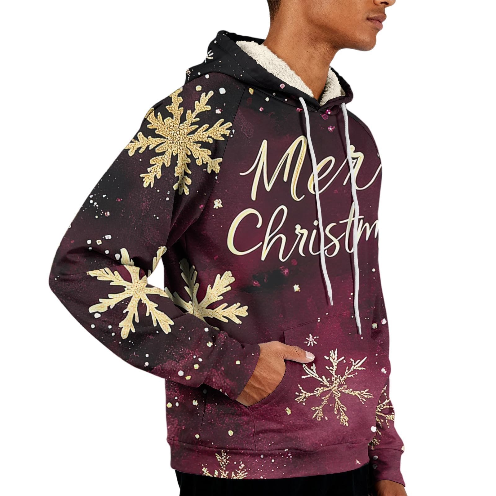 Sudadera con capucha de Navidad con forro polar para hombre, divertidas sudaderas de Papá Noel, con diseño de árbol de Navidad, trajes de Navidad, camisetas de manga larga, suéter cálido de sherpa