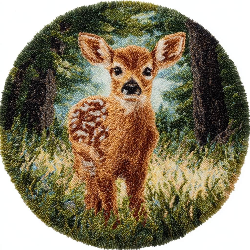 kitphoenix Round DIY Latch Hook Rug Kits Deer 20X20Inch (50X50Cm) Easy for Beginners Round Carpet Crochet Yarn Craft Large Rug Hook and Latch Tapestry for Home Decor