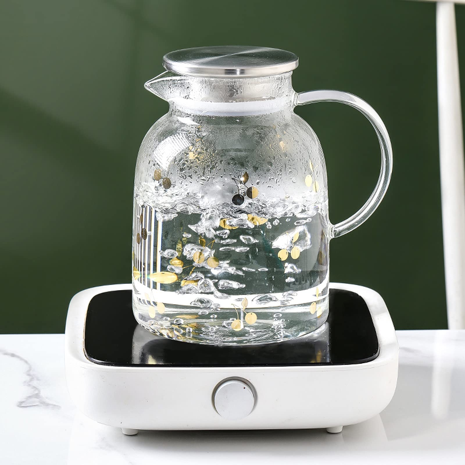 Jarra Agua Fria Jarra de vidrio de borosilicato con tapa de acero inoxidable CAPACIDAD FRÍA CARAFA FRÍA Tetera linda para jugo, leche, bebidas calientes y frías Jarra Agua Detox Frutas ( Color : A )