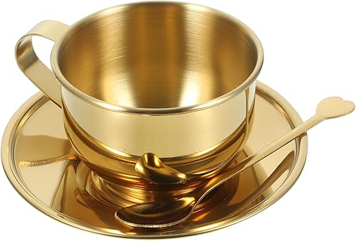 Cabilock Taza de café de acero inoxidable, 1 juego de taza de café de acero inoxidable, tazas de café, tazas de café expreso, taza de té con cuchara