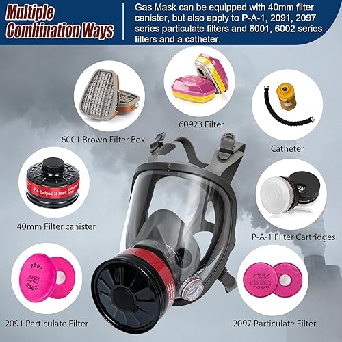 Miniatura 6 de WYAJU Reusable Full Face Gas Mask Survival Nuclear and Chemical Respirator Mask Against GasesDustOrganic VaporFume