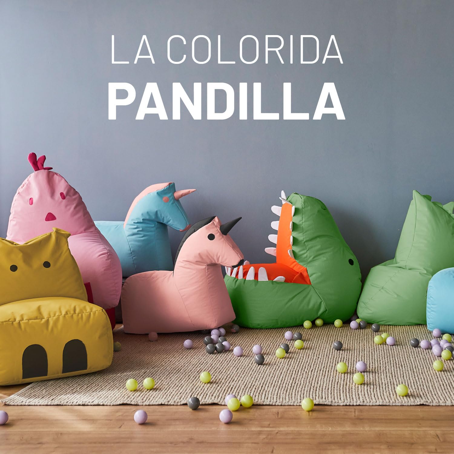 Lumaland Puf infantil Monster | Puf Animal Familia | Bolsa impermeable | Fácil cuidado | 80 x 80 x 70 cm, 2,9 kg [amarillo]