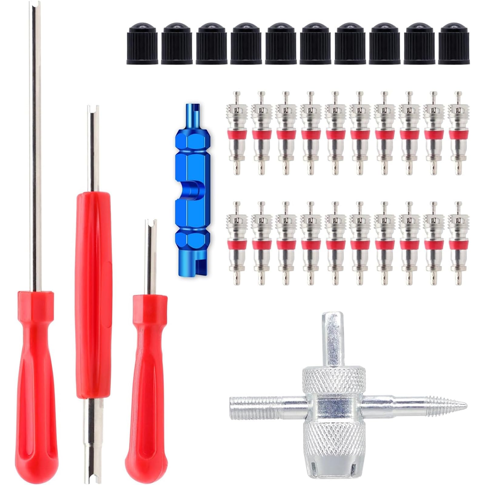 35PCS Tire Valve Repair Kit, Valve Stem Remover Installer Tool Set with Valve Core Remover for Car, Truck, Motorcycle, Bike & Tubeless Tire Maintenance-image-14