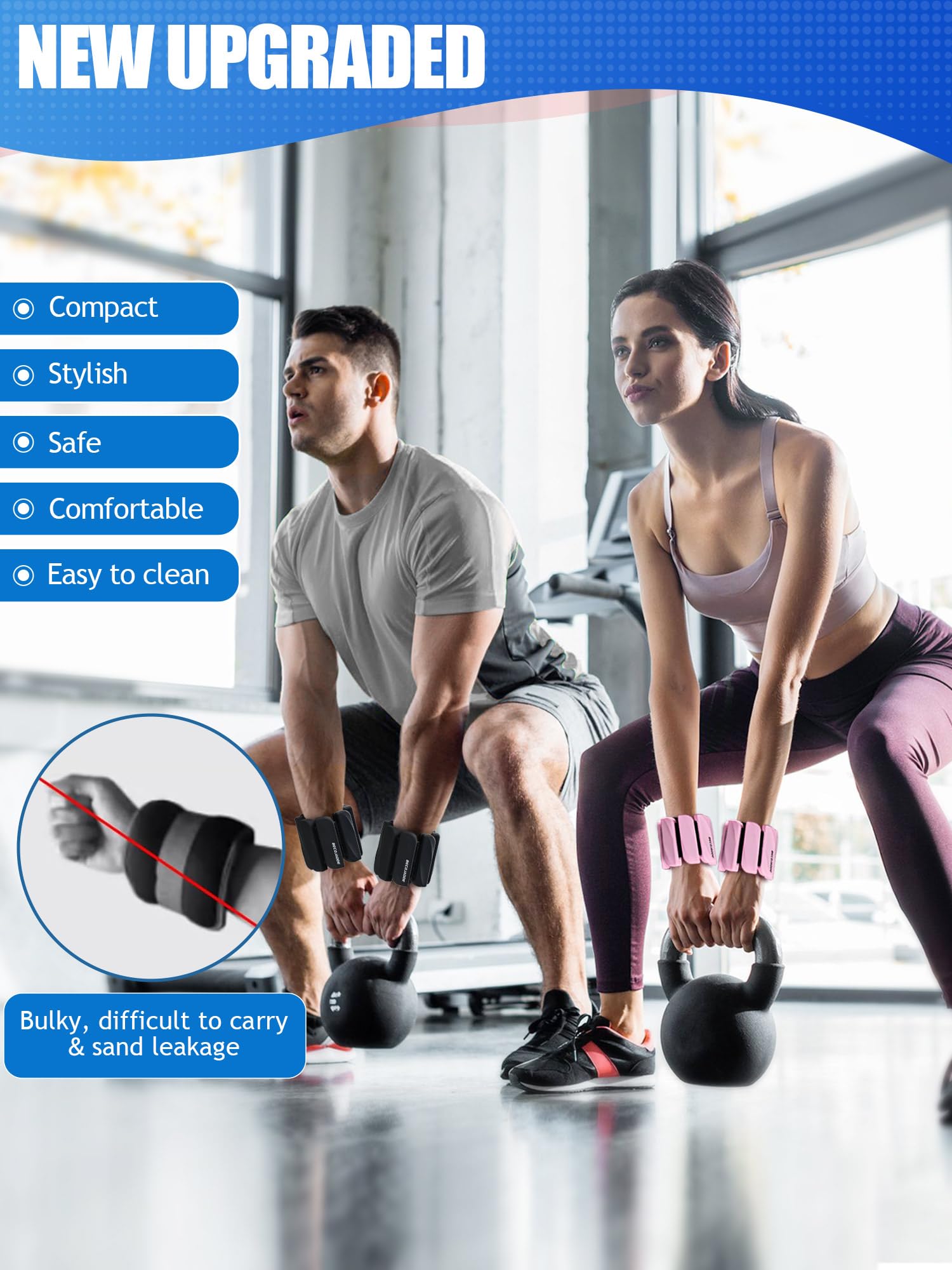 BECOJADDE Ankle Weights for Women Men Set of 2 (0.45 Kg Each) Adjustable Wrist Weights Bracelet for Home Gym Weighted Wristbands Leg Arm Weights for Walking Swimming Running Pilates Yoga Black - Image 2