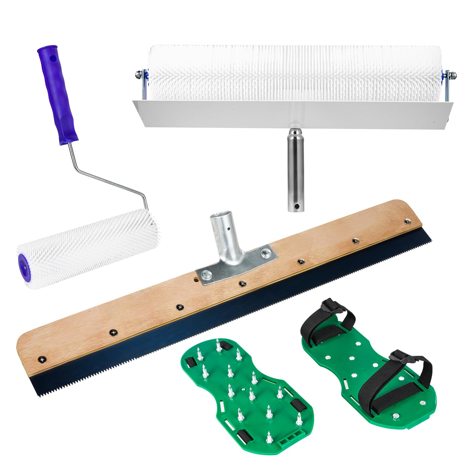 Lightasea Self-Levelling Cement Tool Kit,Spiked Roller Compensation Compound Processing Tool Kit,piked Screeding Compound Roller,Roller Brush,Spiked Shoes,Stainless Steel Scraper Self-Leveling Rake