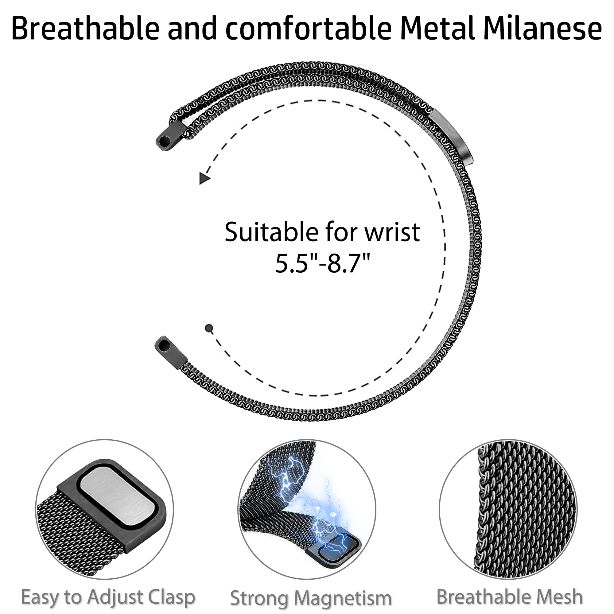 YGTIECS Bracelets milanais doux compatibles avec Samsung Watch 7/6/5/4, 20 mm, respirant et confortable, compatible avec Galaxy Watch 7/Watch 6/Watch 6 Classic/Watch 5/Watch 4