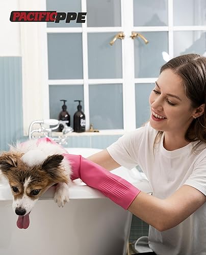 Miniatura 7 de PACIFIC PPE 2 pares de guantes de goma reutilizables para lavar platos, antideslizantes, cocina, grande