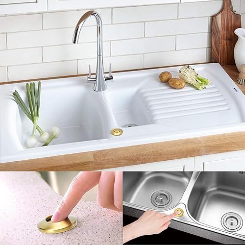 Miniatura 7 de Kit de interruptor de aire de eliminación de basura de una sola salida para fregadero, eliminación de residuos, acero inoxidable largo, oro