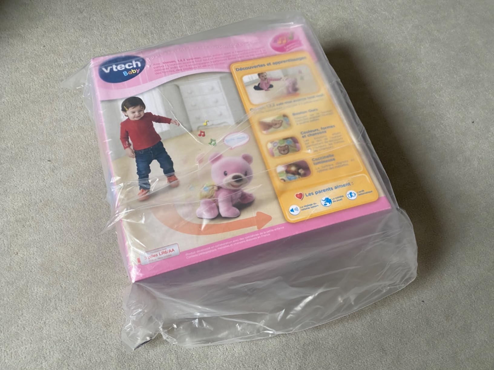 VTech - Ourson, 1,2,3 Suis-Moi, Ours Rose en Peluche Qui Marche à 4