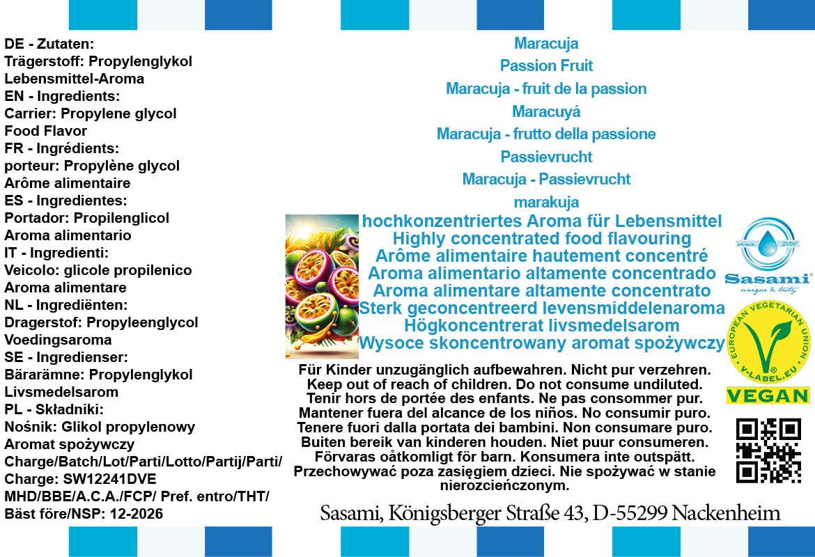 Maracuja - Passionsfrucht Aroma Konzentrat - Vegan - Sasami - 100ml